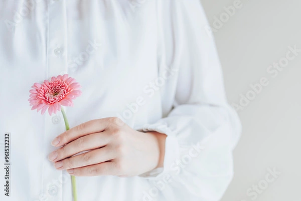 Obraz 一輪のガーベラを持つ女性