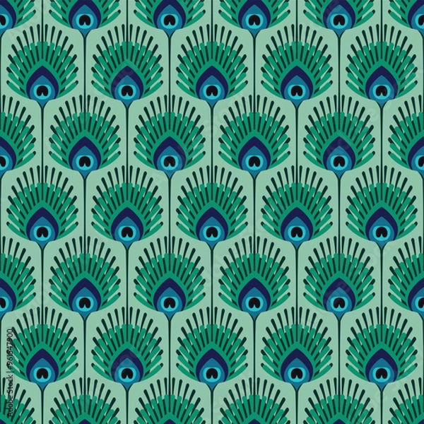 Obraz Peacock Feather Art Deco Scale Border Seamless Vector Repeat Pattern