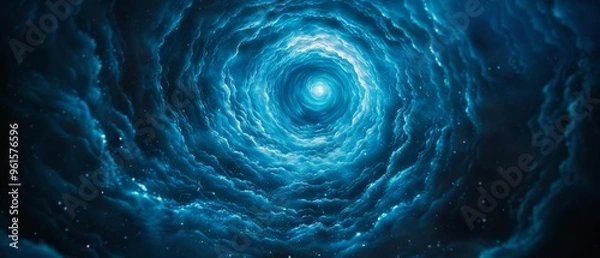 Fototapeta  A blue spiral in a dark sky, centrally positioned amongst stars