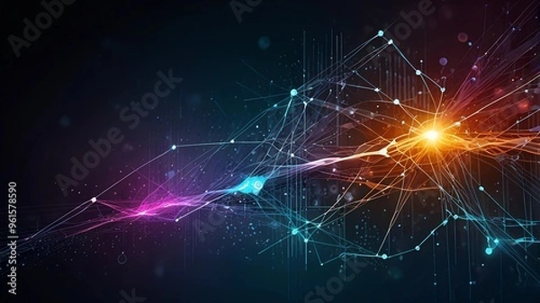 Fototapeta Digital background perfect for tech processes, neural networks, artificial intelligence, data transfer and security, digital storage, multimedia presentations Created by Generative Ai
