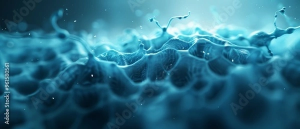 Fototapeta  A tight shot of a blue liquid against a backdrop of soft light, with a fuzzy water depiction in the foreground