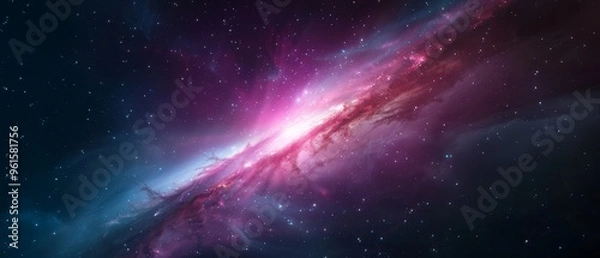 Obraz  A vibrant space image featuring a vast, multi-hued object centrally situated amongst a backdrop of twinkling stars