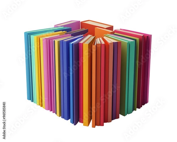 Fototapeta Collection of Knowledge: 3D Render of Colorful Books Organized in a Vibrant Display, Isolated on a Transparent PNG Background   