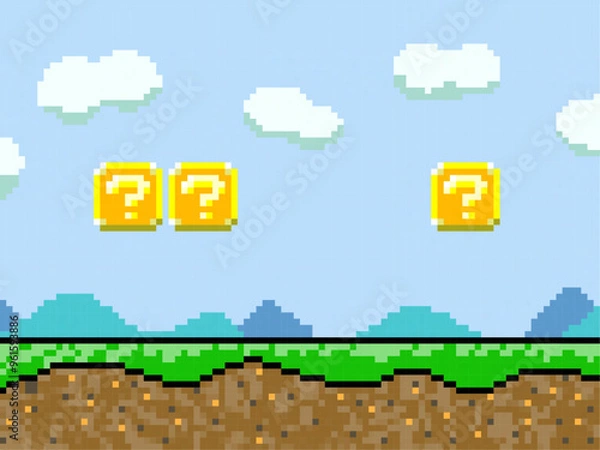 Fototapeta レトロゲーム画面のようなドット絵背景