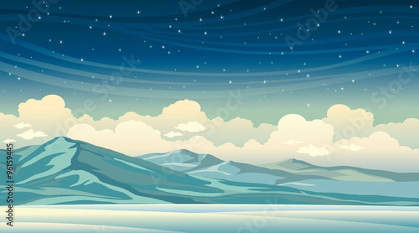 Obraz Winter night landscape with mountains.