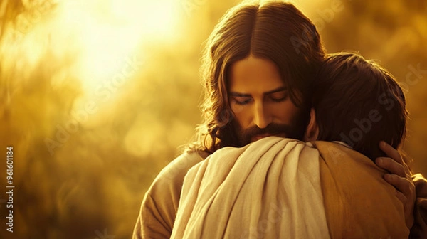 Fototapeta Jesus embracing a person in need 