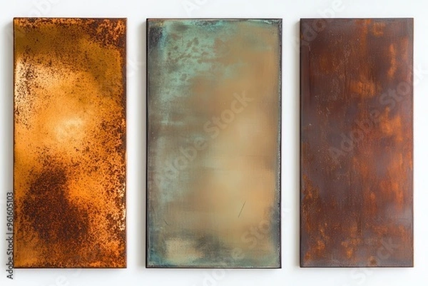 Fototapeta Four metal plates each with a different rusted finish