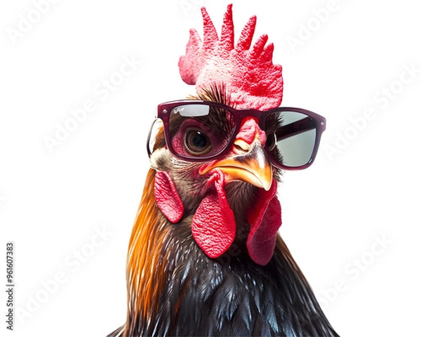 Fototapeta Rooster Wearing Sunglasses, Cool and Confident, Isolated on a Transparent PNG Background   