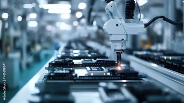 Obraz Advanced electronics factory in Japan, producing high-tech components.