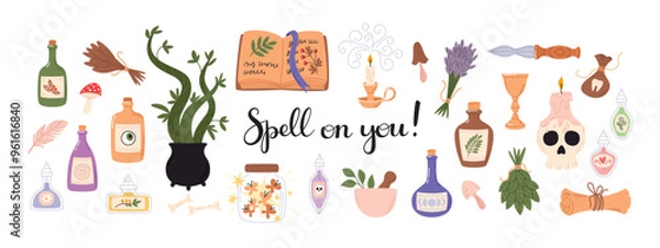 Obraz Halloween magic elements set. Witchcraft vector illustrations collection