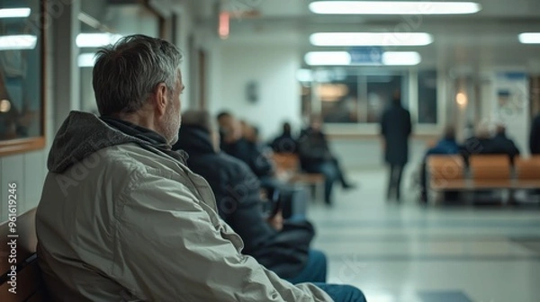 Obraz doctor looking at crowded waiting room