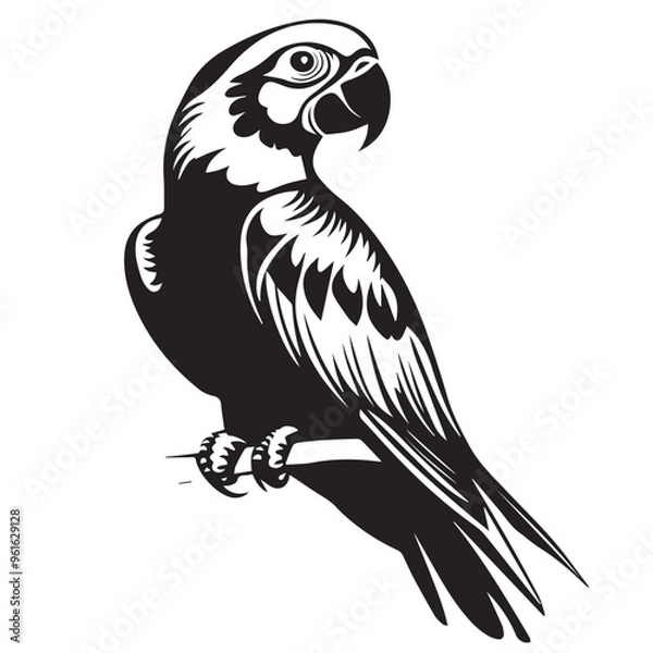 Fototapeta Parrot in cartoon, doodle style . Image for t-shirt, web, mobile apps and ui. Isolated 2d vector illustration in logo, icon, sketch style, Eps 10, black and white. AI Generative
