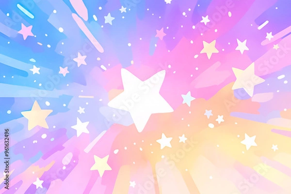Fototapeta カラフルな星がキラキラ彩る幻想的な空の可愛い背景