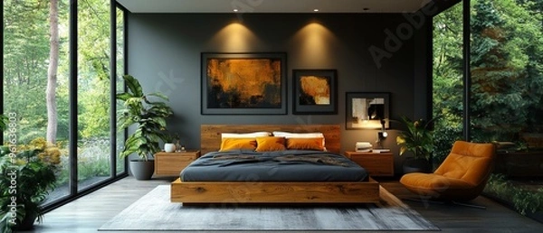 Obraz Modern Living Room with Large Windows and Natural Lighting