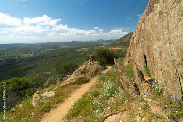 Fototapeta A rocky mountain top with a path leading to it