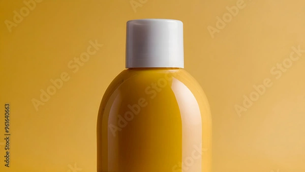 Fototapeta Simple, elegant yellow tube standing on orange blank space for branding of skincare or cosmetic product.