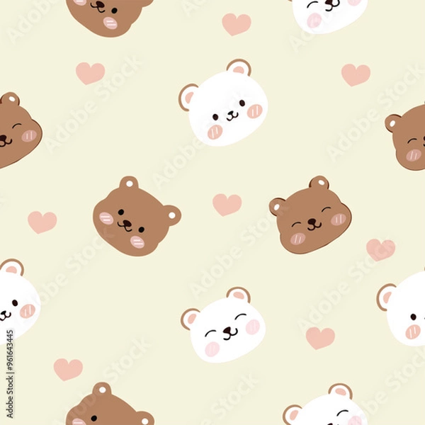 Fototapeta Smile white bear and smile brown bear,Pink cheeks, happy bear.Seamless pattern. Vector illustrator.