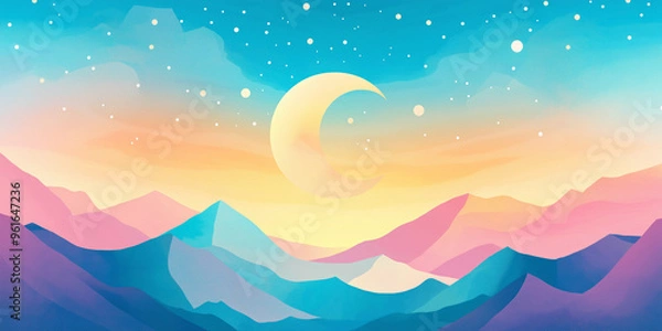 Fototapeta Minimal beautiful illustration of a crescent moon in a mountain 