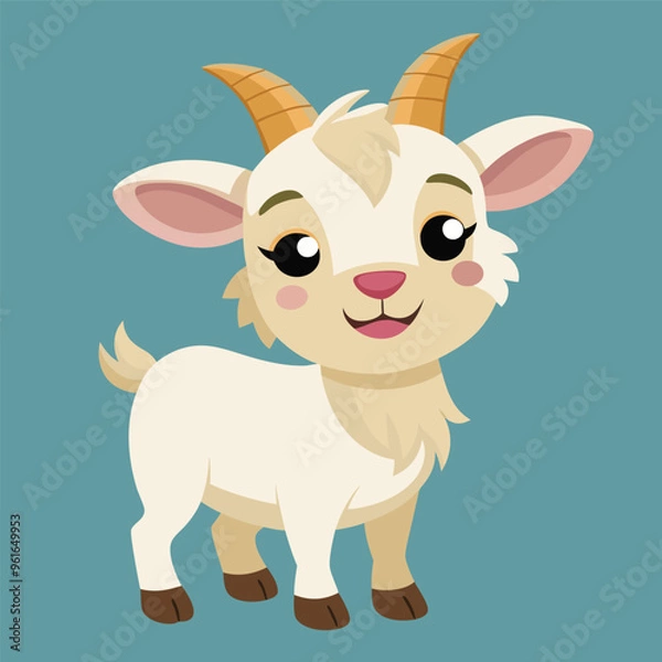 Fototapeta Smiling goat, happy, funny, cute and friendly, light green background. Vector Illustrator.