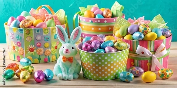 Fototapeta easter cake and easter eggs