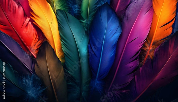 Fototapeta An abstract illustration of feathers in various vibrant colors
