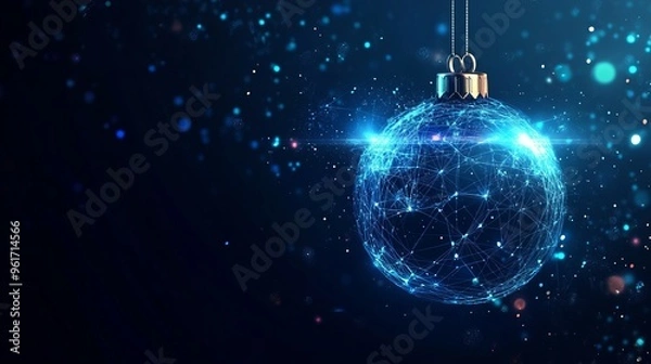 Obraz Beautiful Merry Christmas greeting card computer technology style. Christmas ball digital technology. Christmas poster template, Christmas cards digital technology style with details in blue color.