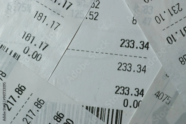 Fototapeta Collage of receipts from the store
