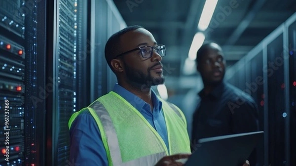 Fototapeta Technicians Working in Data Center
