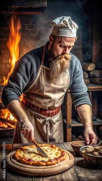 Obraz a chef in old kitchen making a pizza