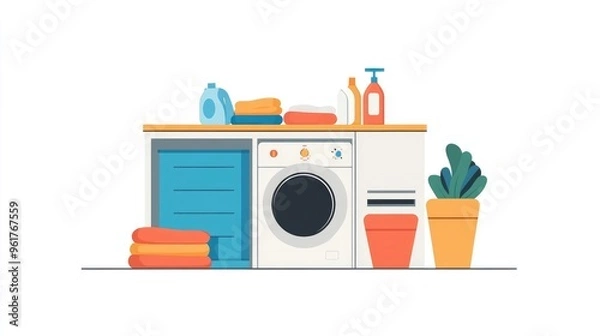 Fototapeta Modern Flat Design Laundry Illustration on White Background for Creative Projects