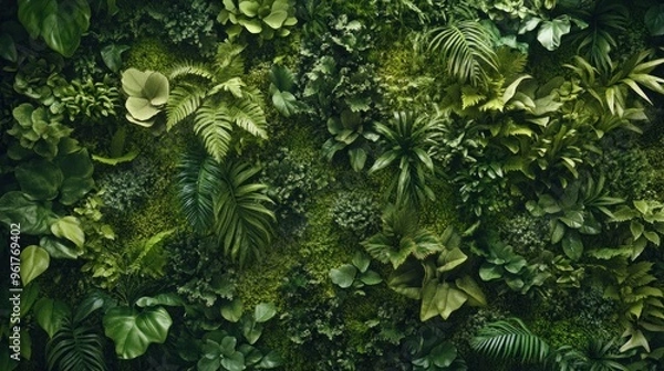 Obraz Top view green moss forest nature texture background. AI generated