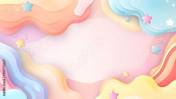 Fototapeta Dreamy Pastel Clouds with Stars and Flowers Creating a Whimsical Background
