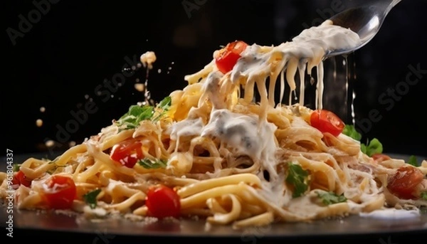 Obraz fork full pasta being lifted from plate