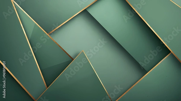 Fototapeta Luxury invitation card background vector. Golden elegant geometric shape, gold lines gradient on green background.