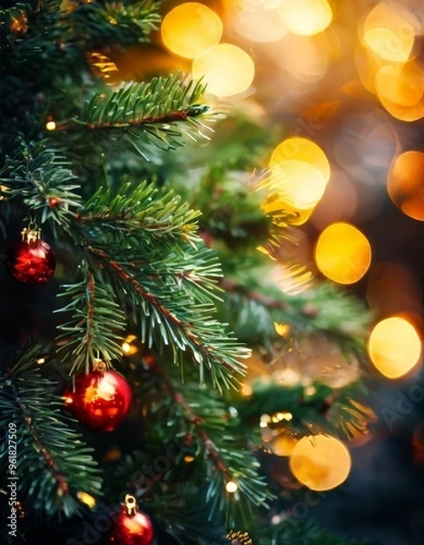 Fototapeta christmas tree with lights and ornaments