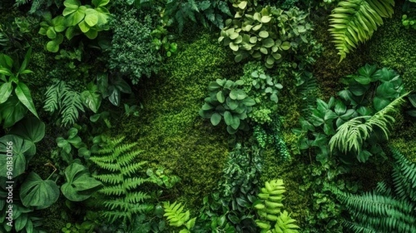 Fototapeta Top view green moss forest nature texture background. AI generated