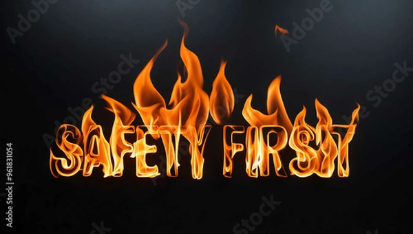 Fototapeta safety first word made of fire flame on black background