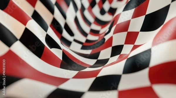 Fototapeta A Captivating Visual of Spiraling Checkerboard Patterns in Red, Black, and White Tones for Art