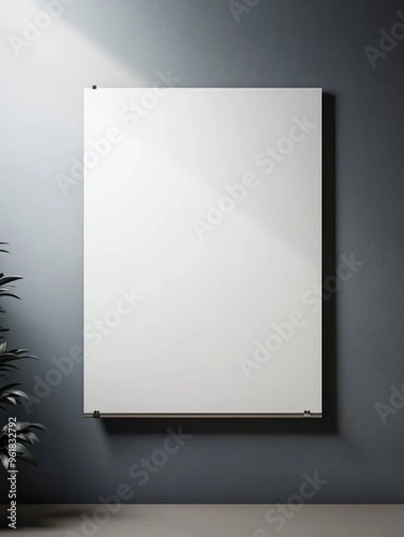 Obraz design for a rectangular white poster tacked to a wall, the poster is new and clean