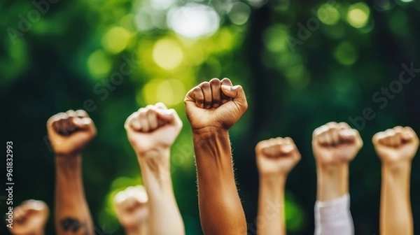 Obraz Multi ethnic fists raised up in sign of protest and social unrest 