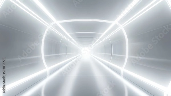 Obraz White background 3D room light abstract space technology tunnel stage floor.