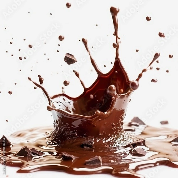 Fototapeta Delicious dark chocolate splashing with chocolate chips around