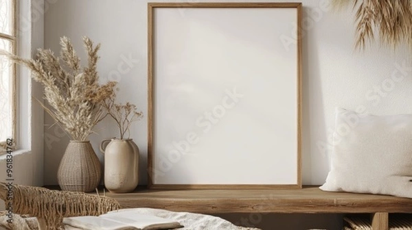 Obraz  Mockup frame in farmhouse living room interior, 3d render 