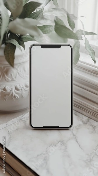 Obraz White minimalist smartphone mockup on desk, huper-realistic, renaissance theme