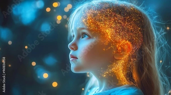 Obraz Child's Mind and Brain Activity Concept, Scientific Visualization of Neural Connections, Education and Psychological Development in Children