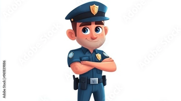 Obraz Police Officer Cartoon Character Holding a Badge authoritative police officer character holding a badge 