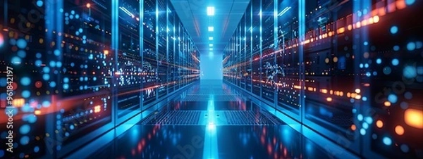 Fototapeta Cutting-Edge Technology Infrastructure. Modern data center with advanced network devices and servers