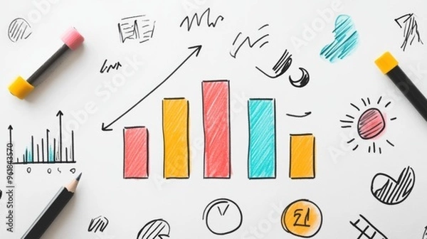 Fototapeta Minimalist Business Graph Illustration with Clean Doodle Design Featuring Line Graphs and Data Points