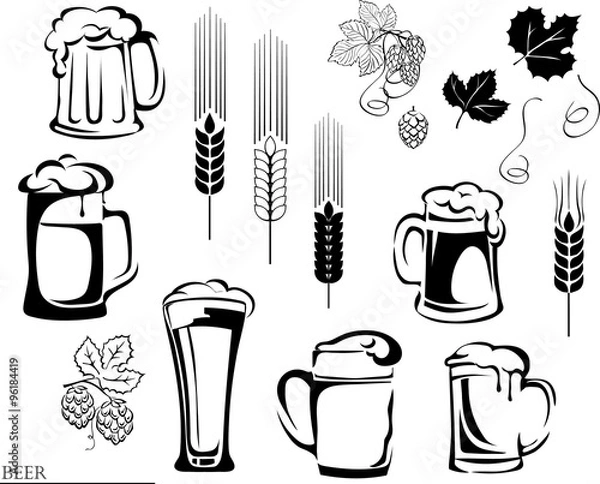 Fototapeta beer, beer mug, hop, vector, illustration, elements of graphic registration