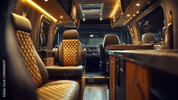 Fototapeta Luxurious and Cozy Interior of Camper Van for Adventurous Journeys